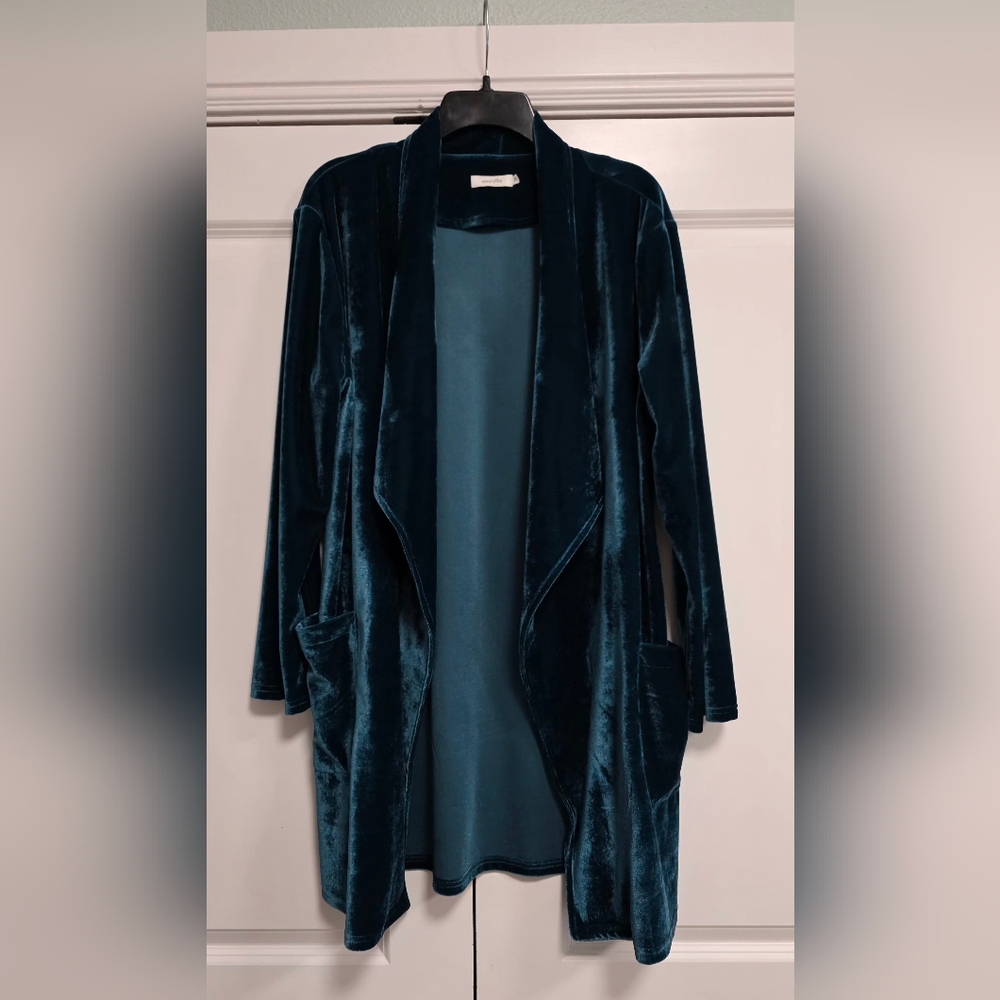Amaryllis Teal Velvet Velour Long Cardigan XL